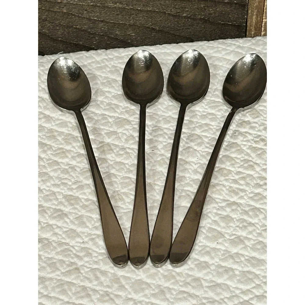 4 - International Deluxe ASHFORD Satin Stainless Flatware Ice Tea Spoons